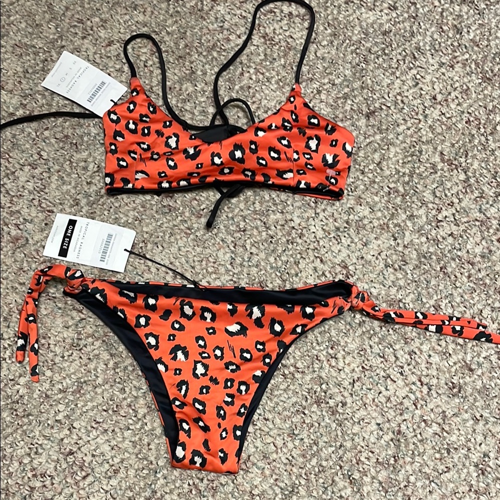 Auric surf new Orange Leopard Print Bikini Set